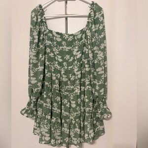 Lush Sage Green and White Floral Mini Dress